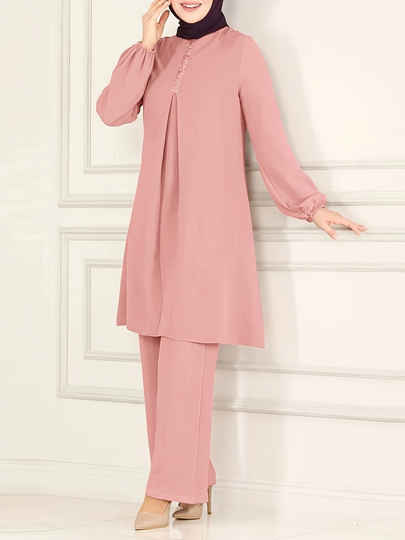  Women Patch Designs Chiffon Long Tops Pants Islamic Sets  Ramadan Prayer Muslim Clothes 02 M : Clothing, Shoes & Jewelry