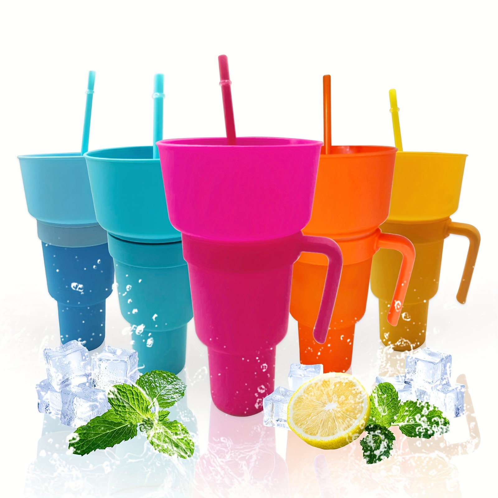 Snack Cup 2 in 1 Multifunction Color Changing Stadium Tumbler Snack and  Drink Cup with Straw for Movies Home Use