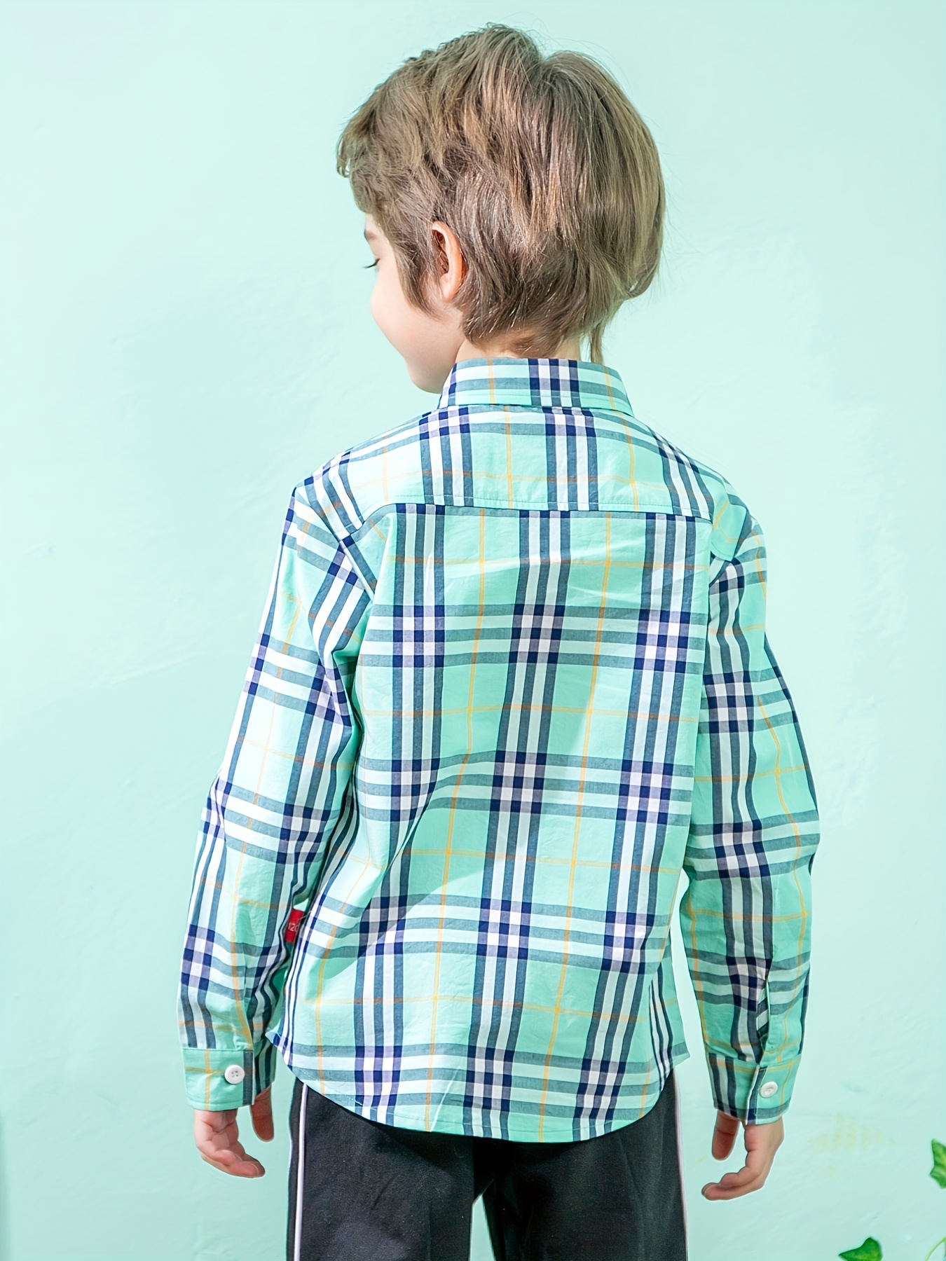 Boys Letter Print Plaid Shirts Button Down Tops Spring Fall Outwear Jacket