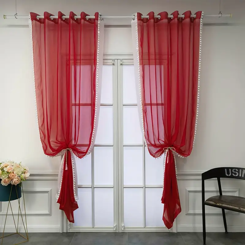 1panel Fashion Sheer Curtain Red White