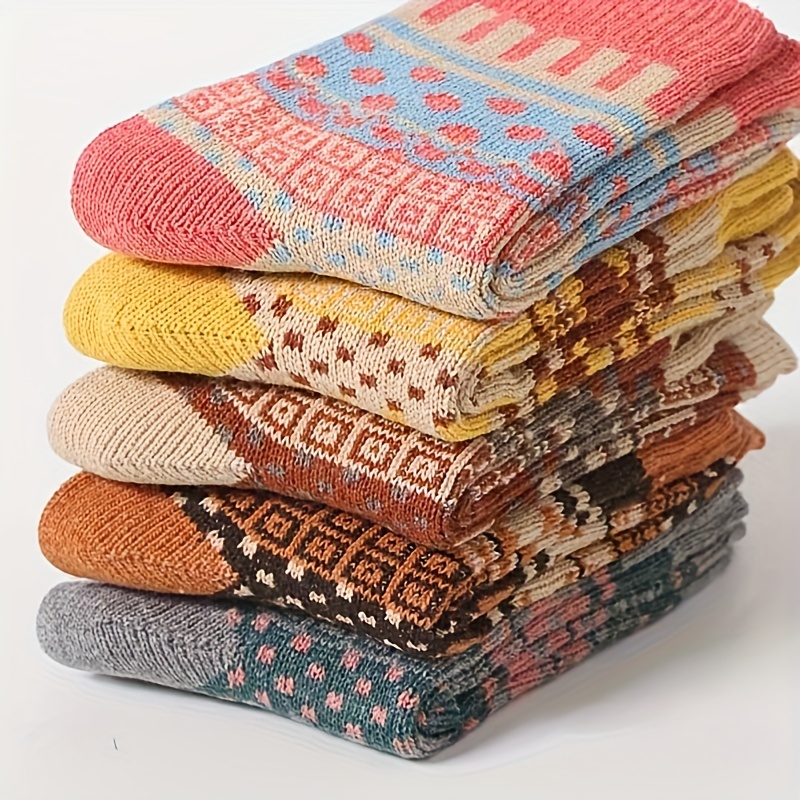 5 Pairs Geometric Pattern Mid Tube Socks for Women