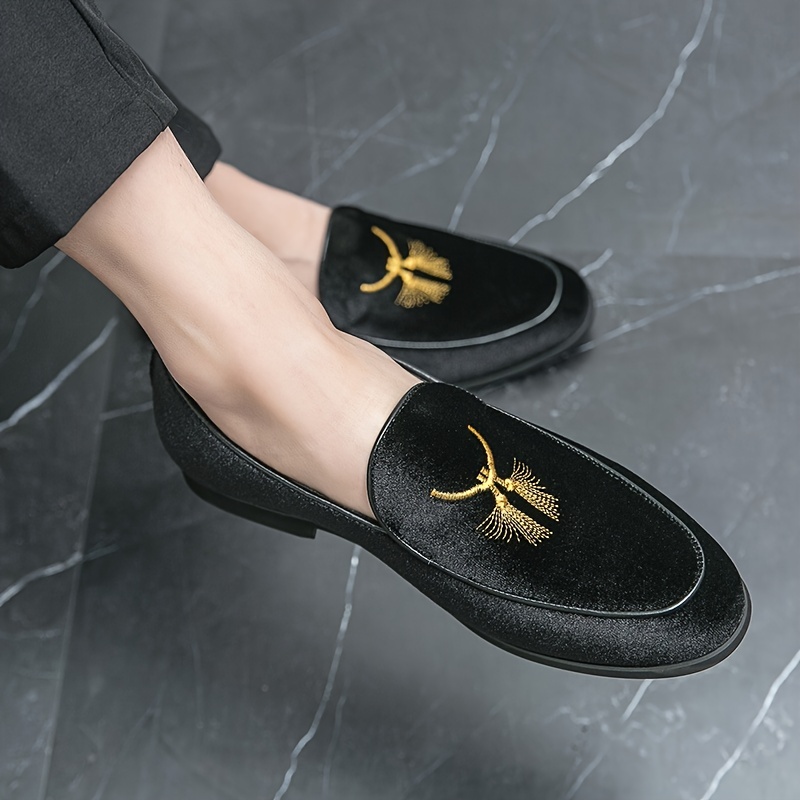 Men Black Velvet Embroidered Loafers Slipons Shoes | Groom Shoes