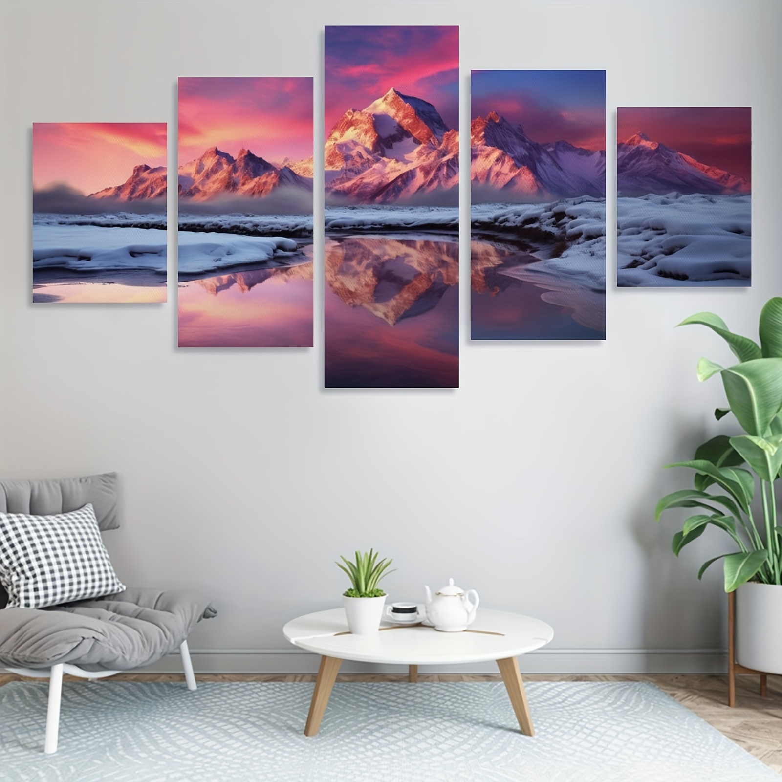 5 Panel Wall Art Canvas Set Sunset Landscape Painting Mountain