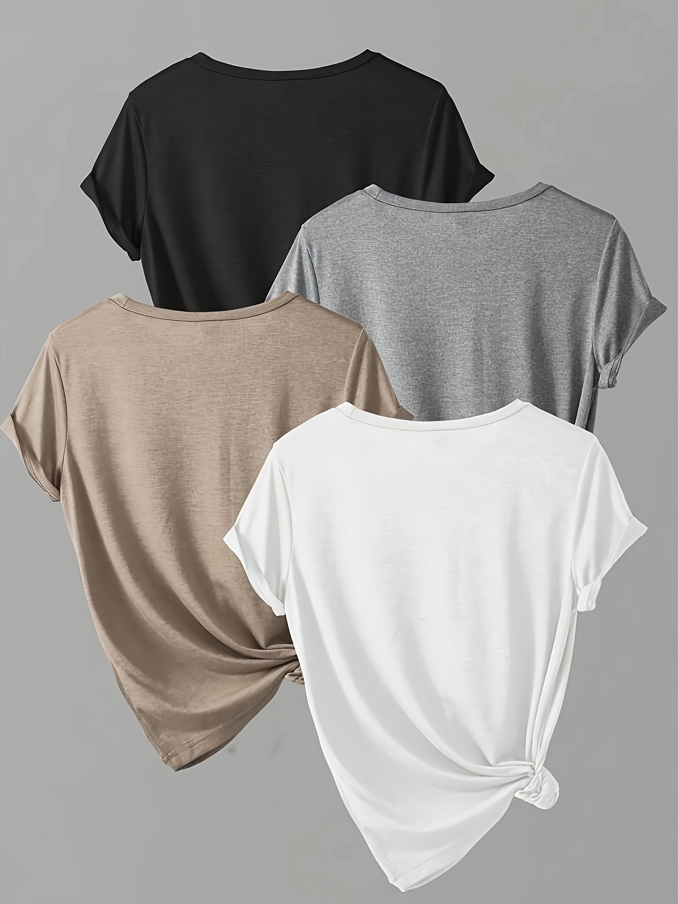 solid color t shirt 4 packs casual short sleeve crew neck t shirt for spring summer womens clothing details 0