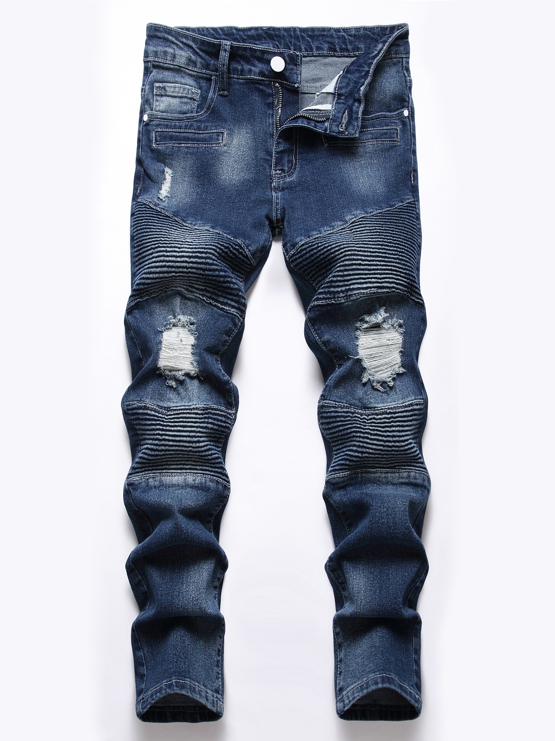 Boys Ripped Distressed Stretch Wrinkled Jeans Skinny Slim Fit Denim Pants  Kids Clothes