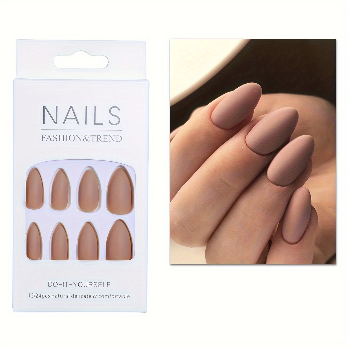 KAVI'S Falsche Nägel, 24 Stück – Kurze Mandel-Form, Nude-Farbverlauf, Cat-Eye Design, Zum Aufkleben