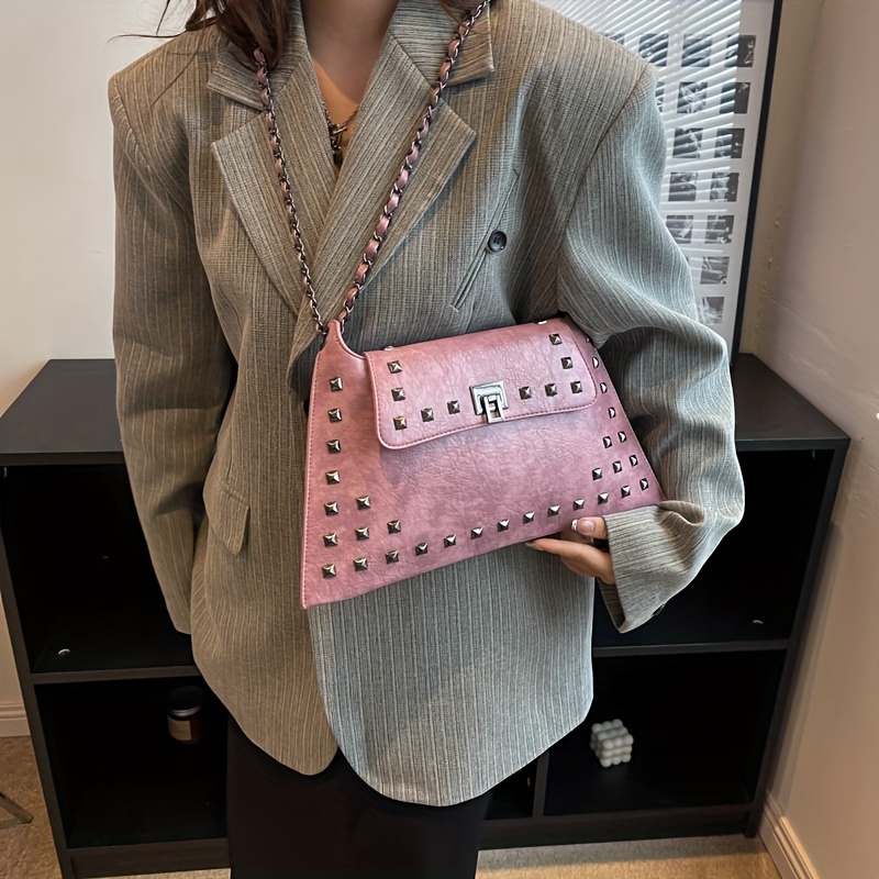 Studded Decor Flap Satchel Bag With Inner hotsell Pockets