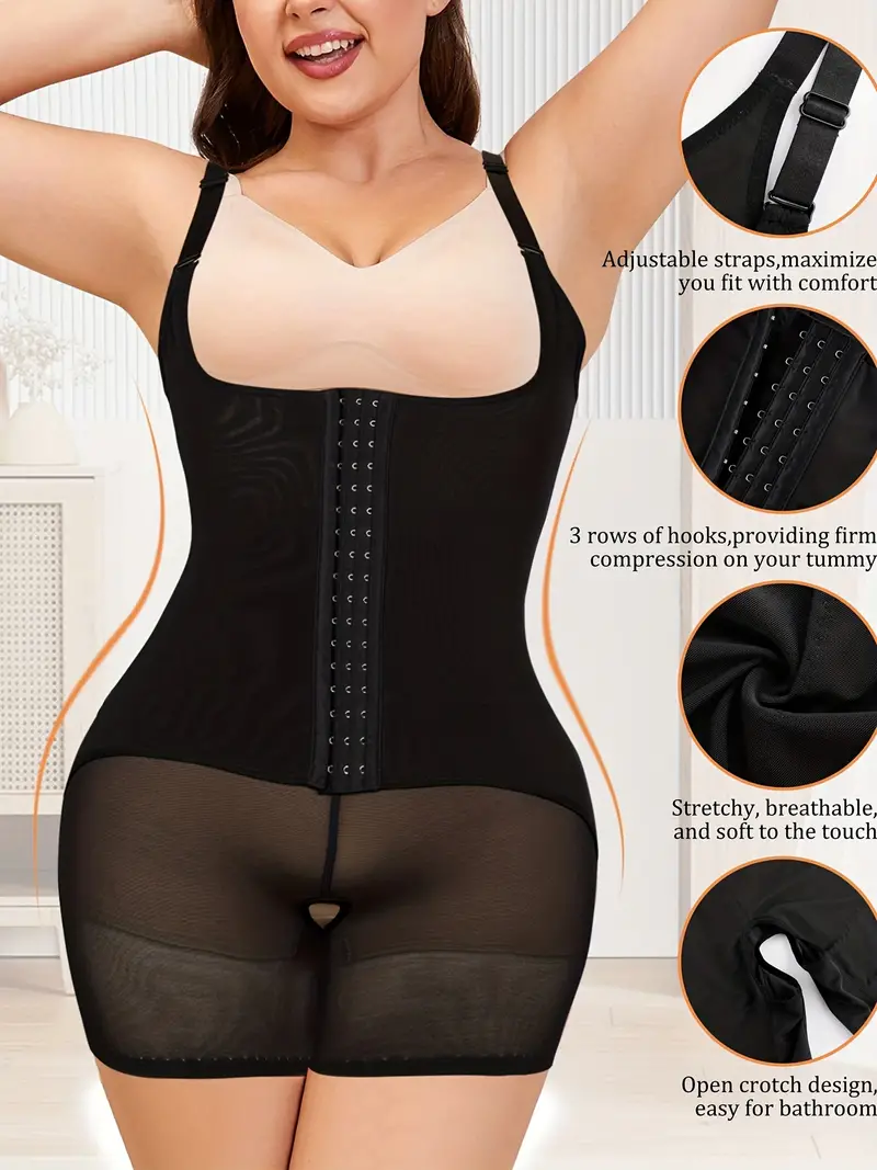 Plus Size Sporty Shapewear Bodysuit, Women's Plus Open Bust Crotchless  Adjustable Tummy Control Thigh Slimmer Full Body Shaper, High-quality &  Affordable
