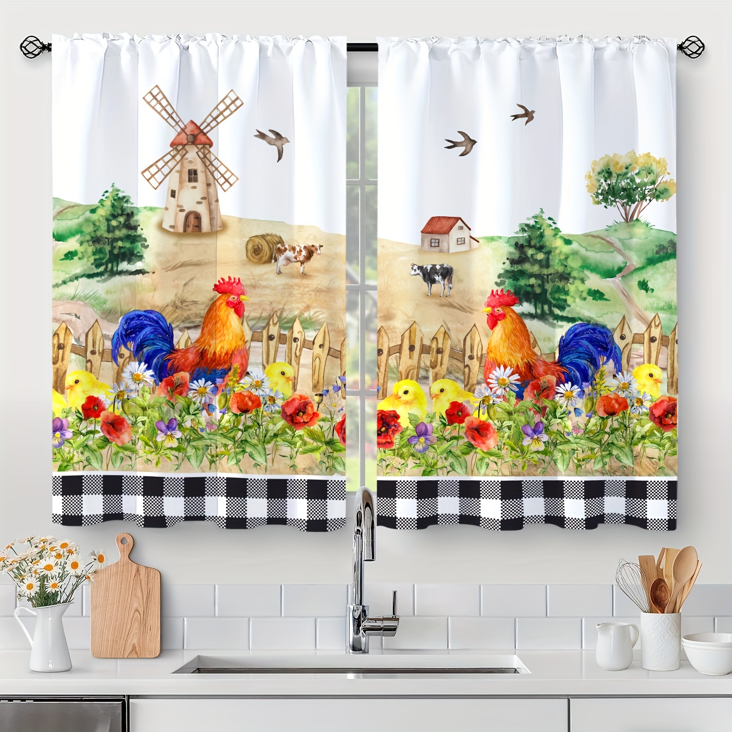 Farmhouse Kitchen Curtains Buffalo Plaid Curtain - Temu