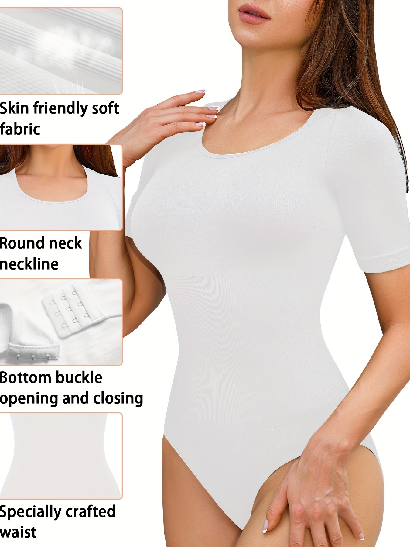 Simple Solid Shaping Bodysuit Long Sleeve Crew Neck Slimming - Temu Canada