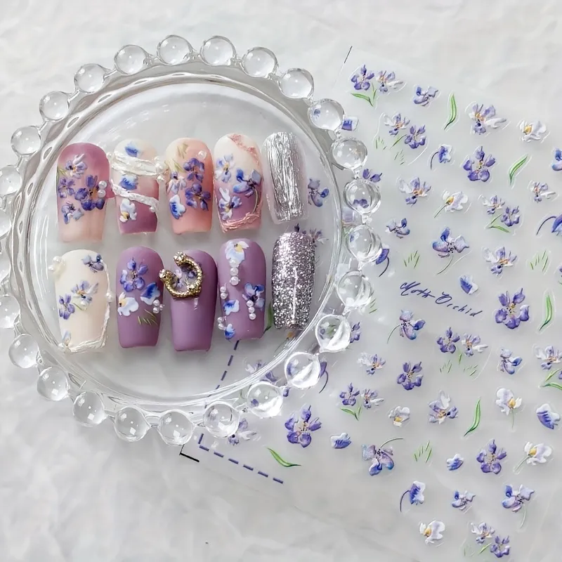 Gorgeous 3D Orchid Nail Art Sticker - Add a Touch of Elegance to Your Manicure!