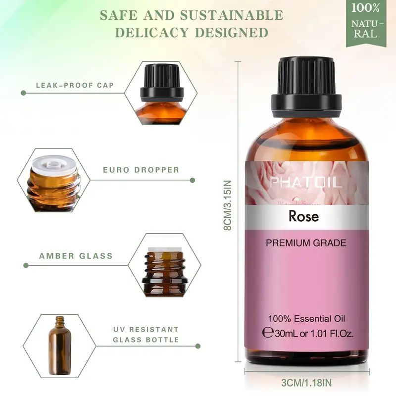 1pc Aceites Esenciales Rosa 30ml/1.01 Fl.oz Difusores Humidificador 100%  Puro Natural Aromaterapia, Envío Gratis, Devoluciones Gratuitas