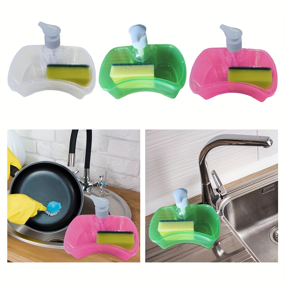 Soap Dispenser And Scrubber Holder With Sponge, Manual Dishwashing
