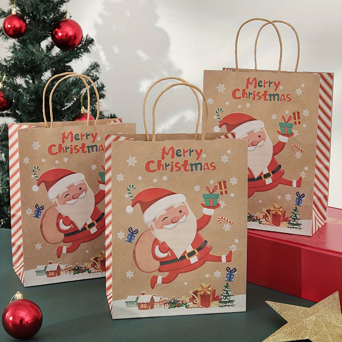 1pc Christmas Apple Bag, Santa style apple bag with bell,Kids Gift