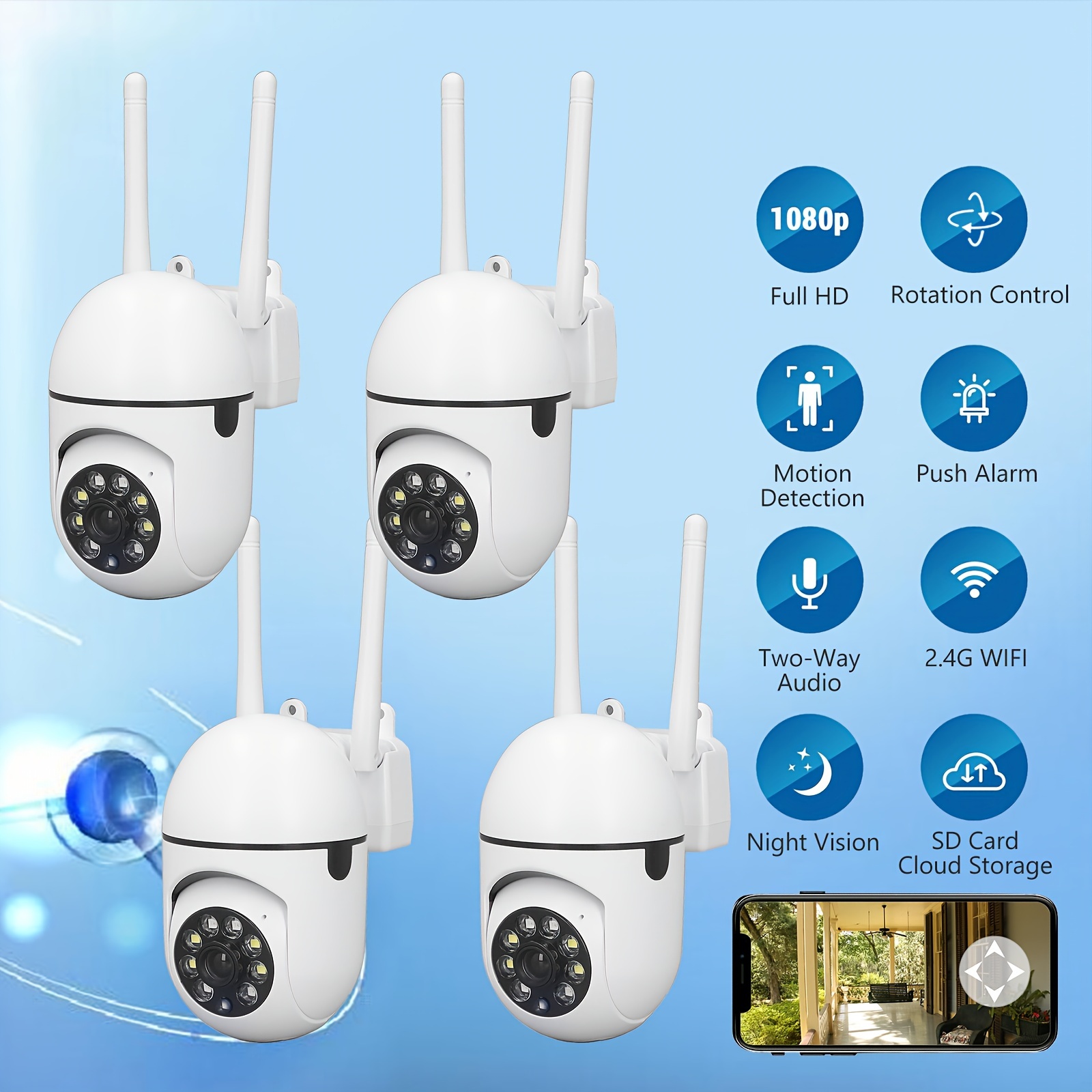 WiFi Camera, 1080P WiFi Security Camera, 2mp Wireles IP Led Cam,360 Degrees  Support SD Card Motion Detection Night Vision Alarm