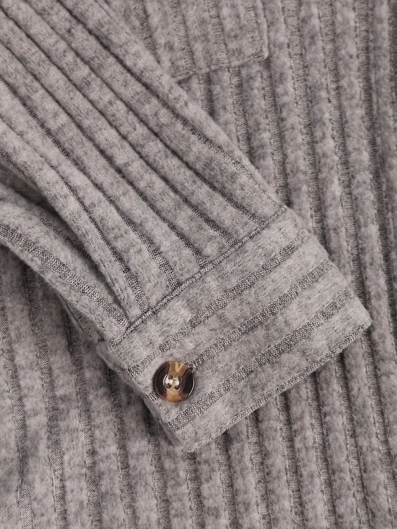 リブ編みボタンフロントジャケット、春と秋のためのカジュアルな長袖