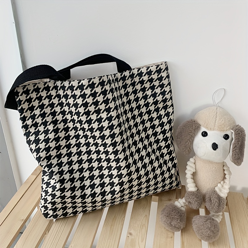 Houndstooth Pattern Tote Bag, Classic Retro Satchel Purse With Top Handle,  Women's Plaid Pattern Shoulder Bag - Temu