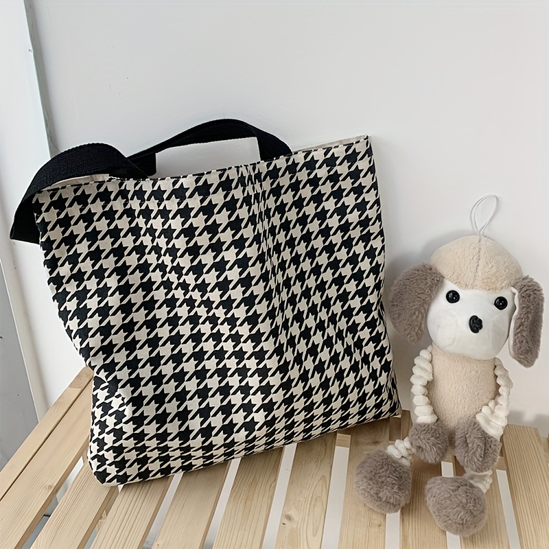 Houndstooth Pattern Tote Bag, Large Capacity Shoulder Bag, Versatile Handbag  For Commuter, Shopping - Temu