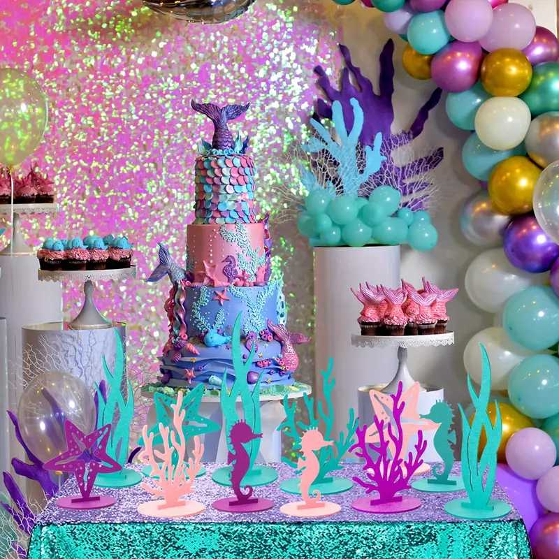 15pcs, Mermaid Birthday Party Decorations, Felt Table Centerpiece,  Underwater World Party Decor, Ocean Theme Party Supplies, Beach Holiday  Scene Decor