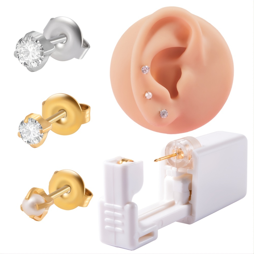 EOKOW Disposable Ear Piercing Kit Self Ear Percinging Tool Home Use Safety  Ear Cartilage Piercing Needles Gun Hypoallergenic Steel Gold Earring Studs