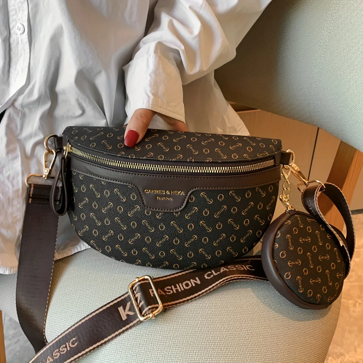 Letter Print Waist Bag With Coin Purse, Vintage Travel Crossbody Bag,  Women's Faux Leather Chest Bag - Temu