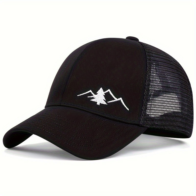 TEMU Outdoor Men's Mountain Embroidered Mesh Baseball Adjustable Fashion Casual Hat Spring/summer Style For Travel, Beach, And Vacation