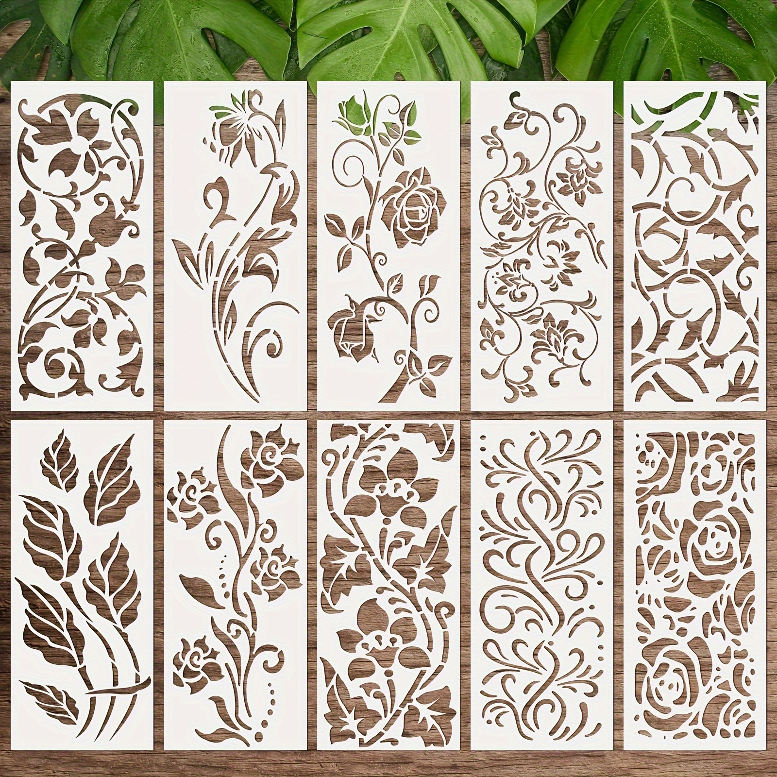 

10 Pieces Leaf Painting Stencils Leaf Wall Stencil Botanical Leaves Reusable Diy Crafts Drawing Templates Stencils For Painting On Wood Wall Canvas Card Home Decor Eid Al-adha Mubarak