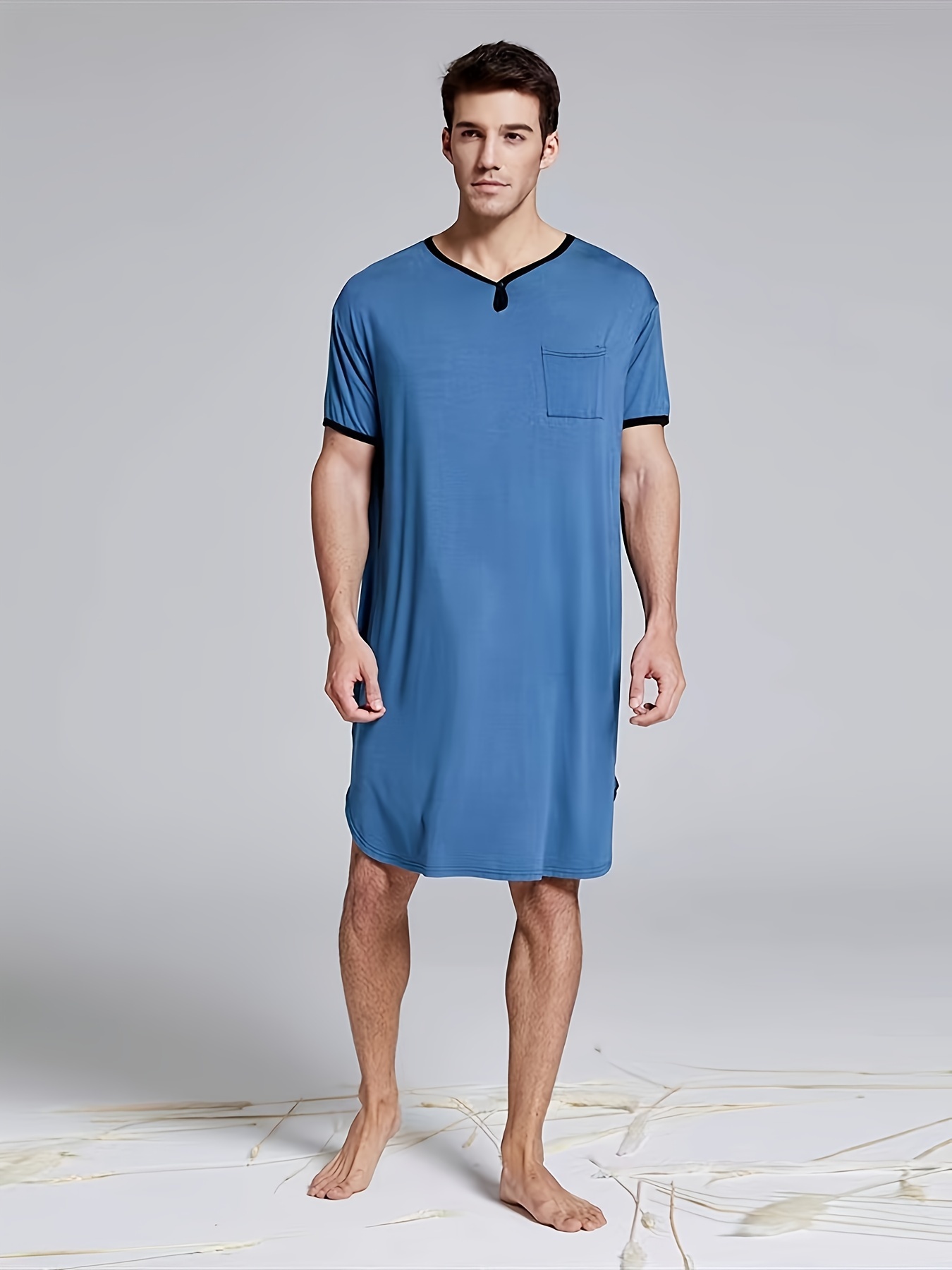 High Quality Men Sleep Robes Muslim Short Sleeve Solid - Temu Australia