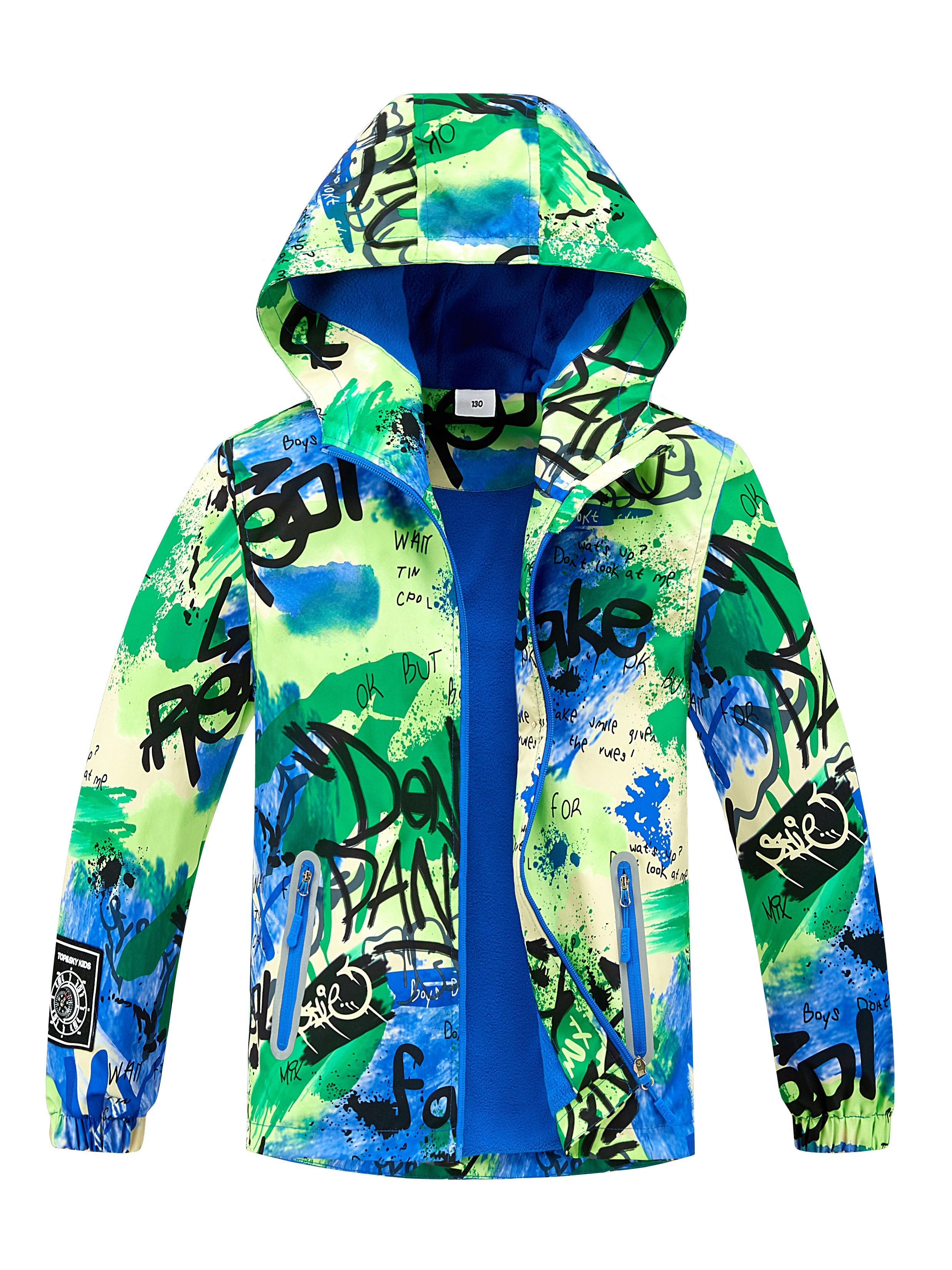 Printed Jacket with Hood & Polar Fleece Lining for Girls - printed green,  Girls