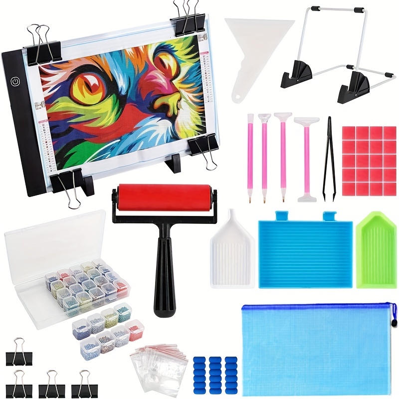 52pcs 5D Diamond Painting Tools, LED Light Pad Diamond Painting Accessories  With 28 Grids Diamond Embroidery Box Diamond Painting Roller For Adult