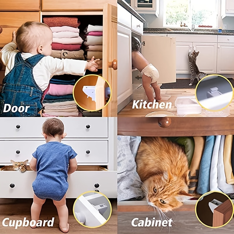 4 Pack Babyproof Magnetic Cabinet Locks, Children Proof Cupboard Drawers  Latches, Adhesive Easy Installation - 1 Key Holders Included