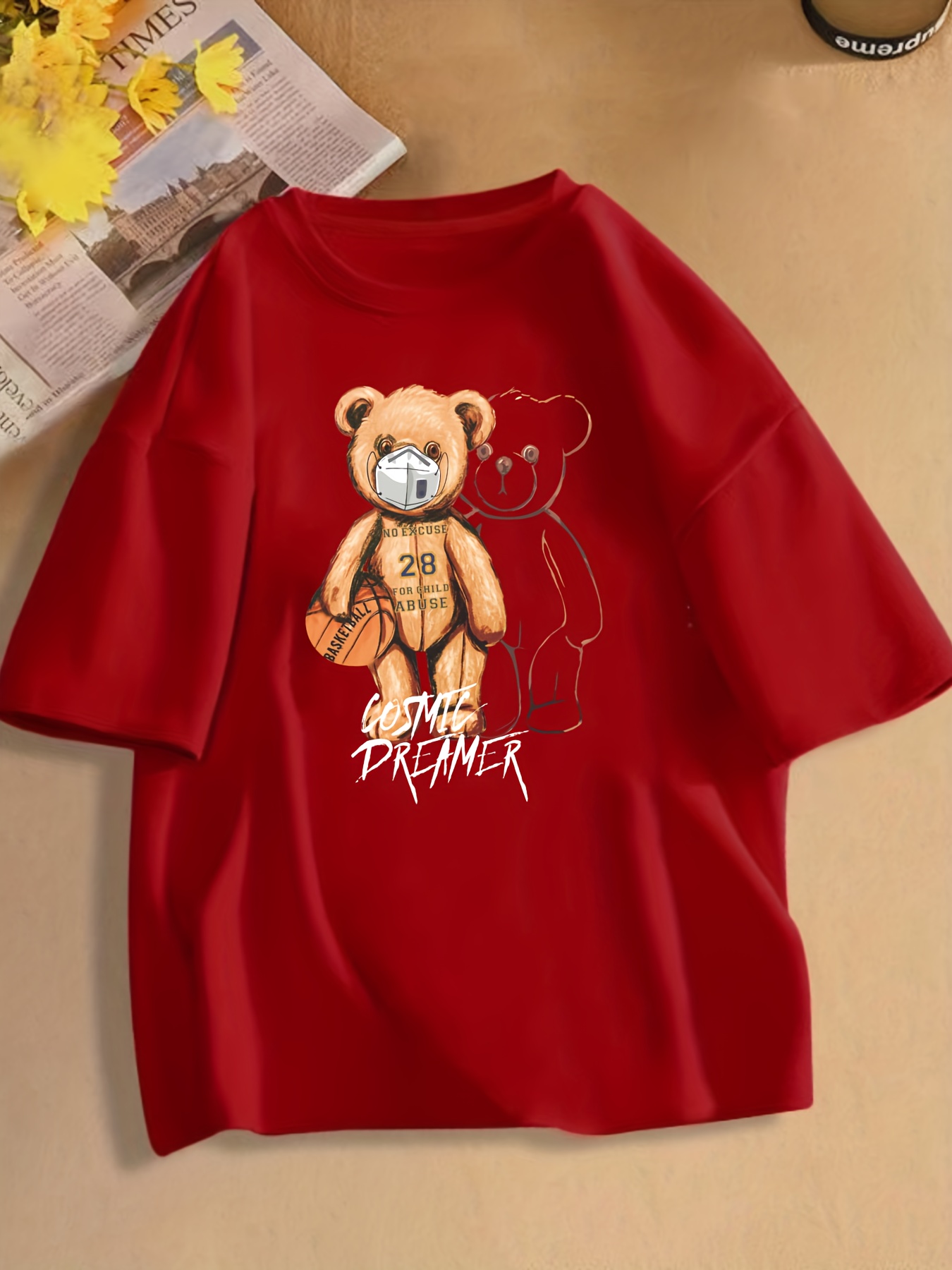  Lindo oso de peluche jugando baloncesto manga larga camiseta :  Deportes y Actividades al Aire Libre