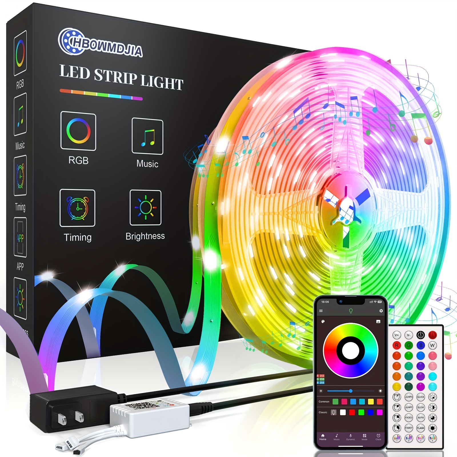 

50ft-130ft Led Lights For Bedroom , Music Sync Color Changing Led Strip Lights With Remote And App Control Rgb Led Strip, Led Lights For Room Home Party Decoration