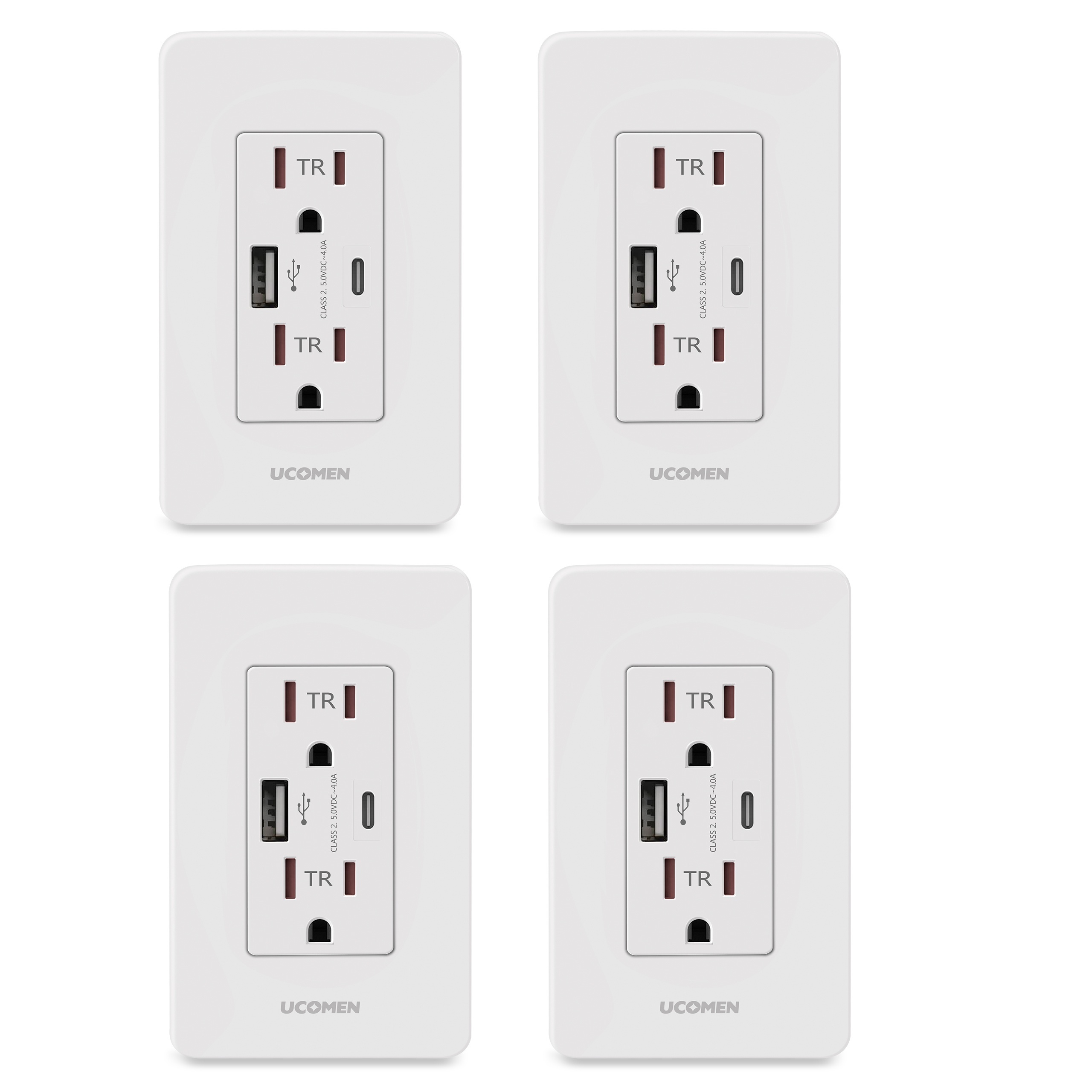 2pcs 4pcs type a type c usb wall outlet 15a 125v type c high speed charging white