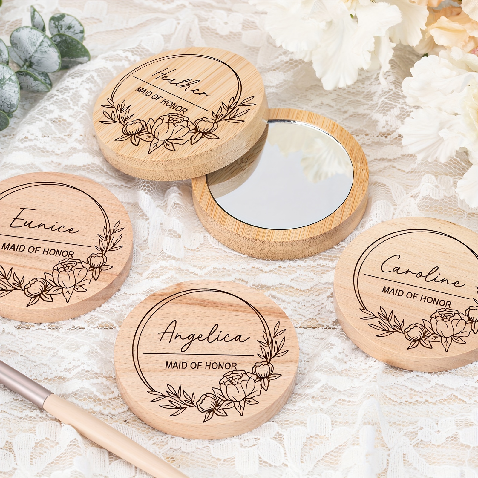 

1pc, Bridesmaid Gifts, Personalised Wooden Compact Mirrors, Pocket Mirrors, Bridesmaid Gifts, Custom Wedding Round Wooden Mirrors, Bridesmaid Proposals, Valentine's Day Gifts, Weird Stuff, Cheap Stuff