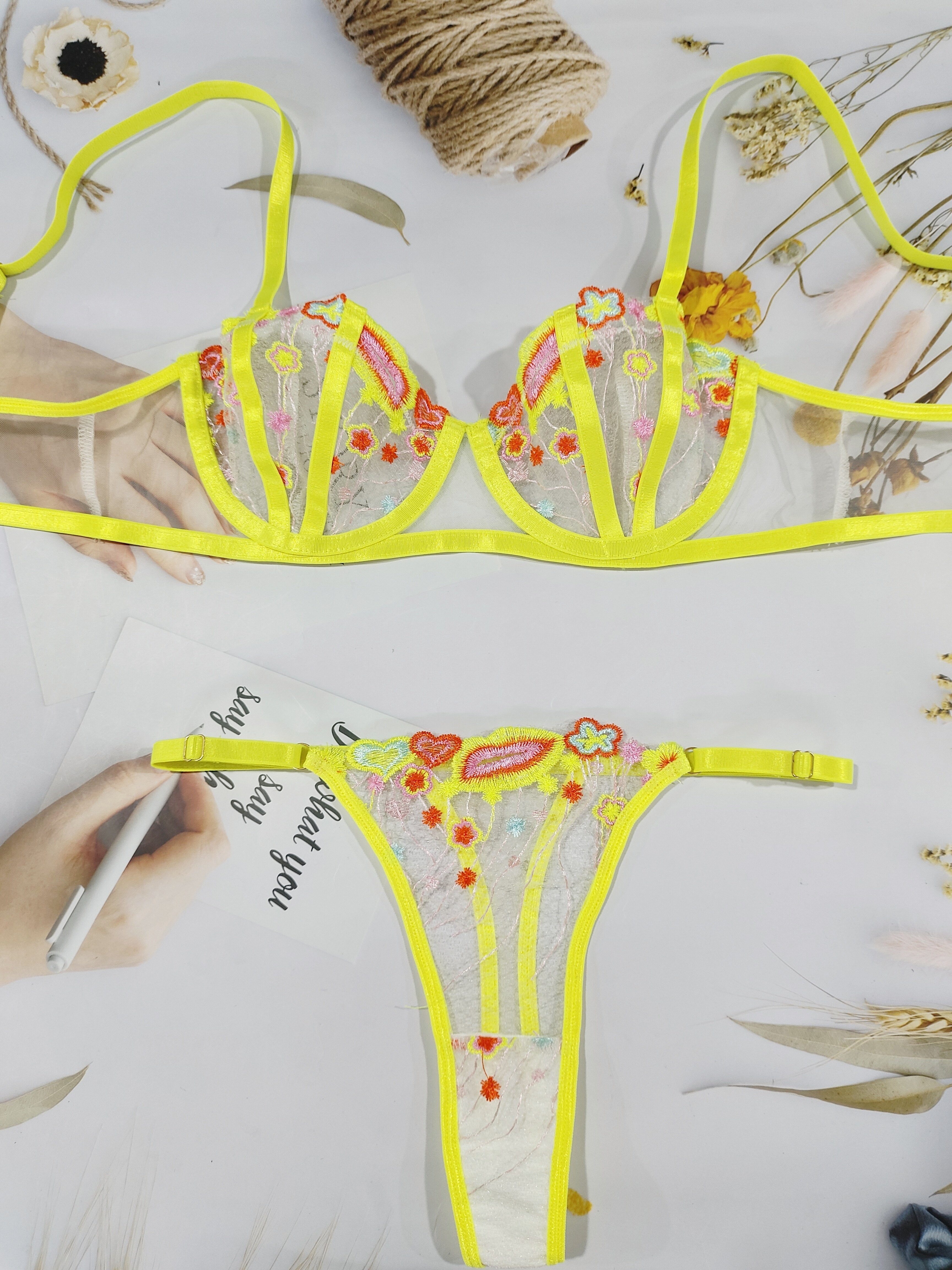 Floral Mesh Bralette - Yellow – Lounge Underwear