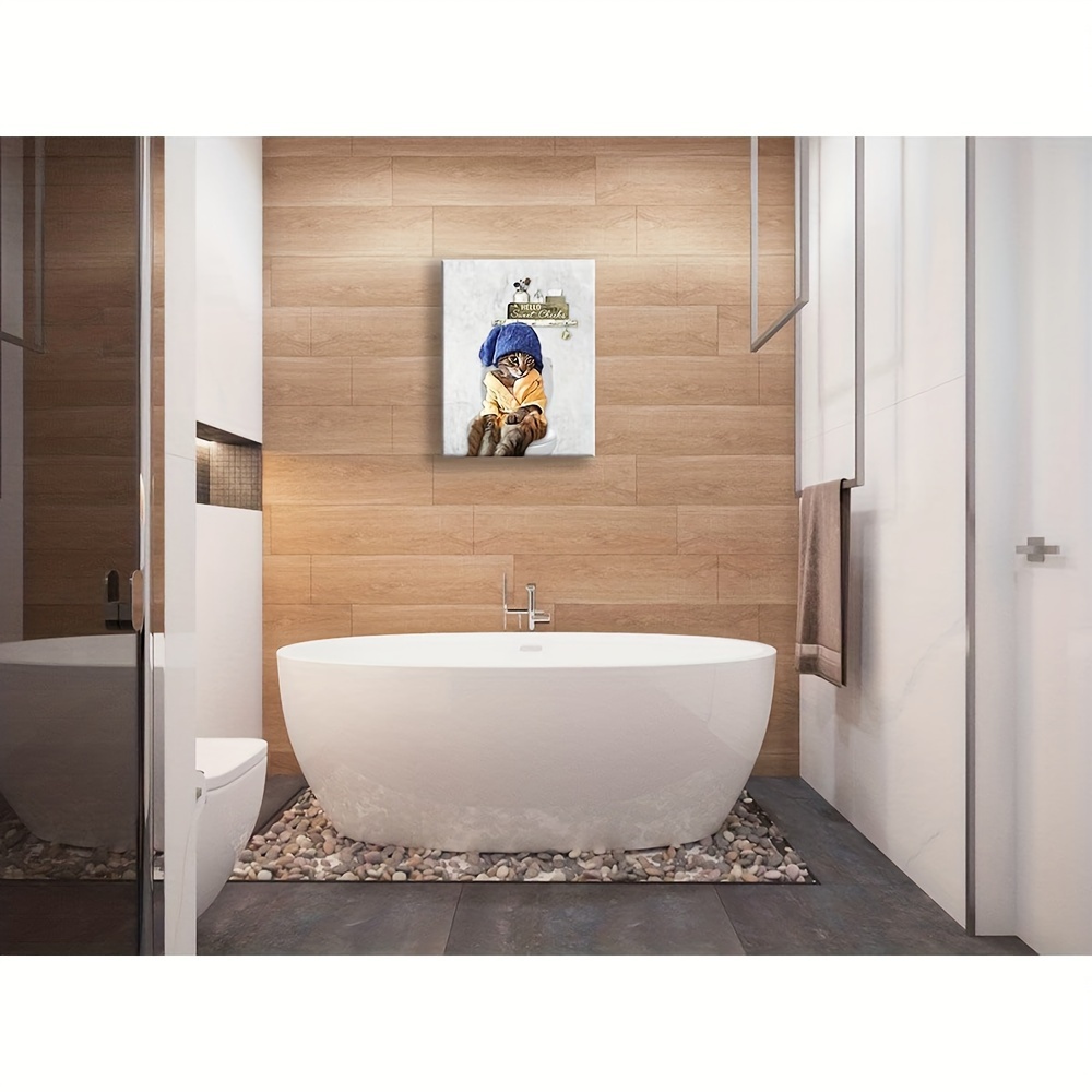 Funny Bathroom Cat Wall Art Bathroom Animal Cat Toilet Picture Wall