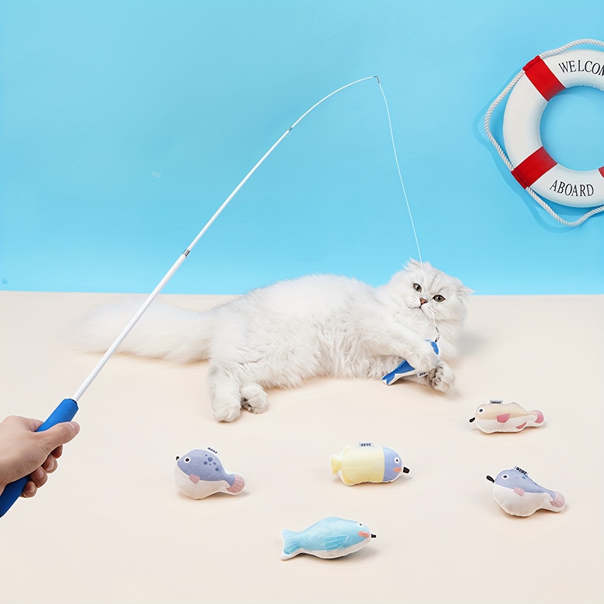Fishing Rod Toy for Cats, Pet Cat Teaser Toys with Mouse Bird