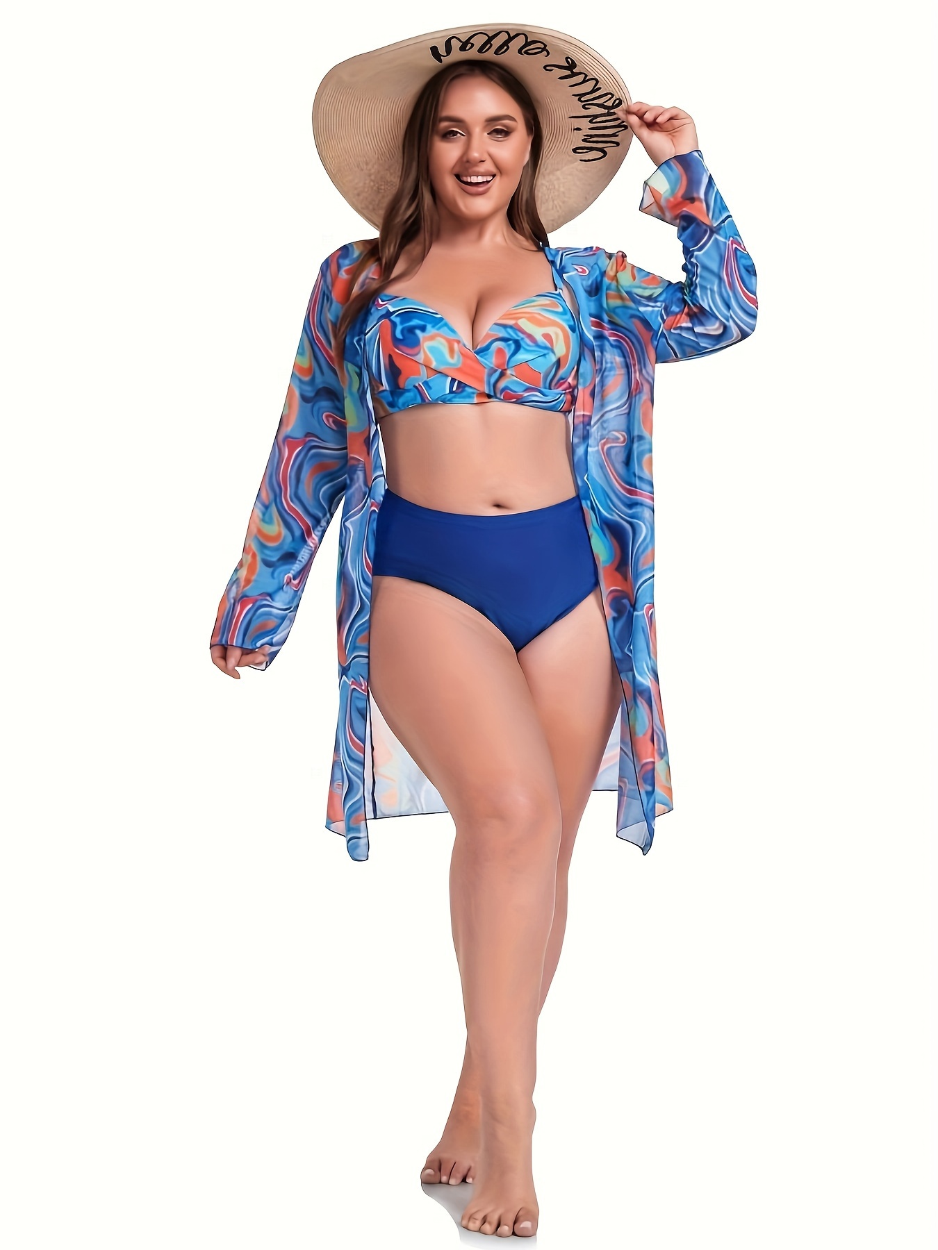 Women's Plus Size Fluid Print Twist Front Bikini Set