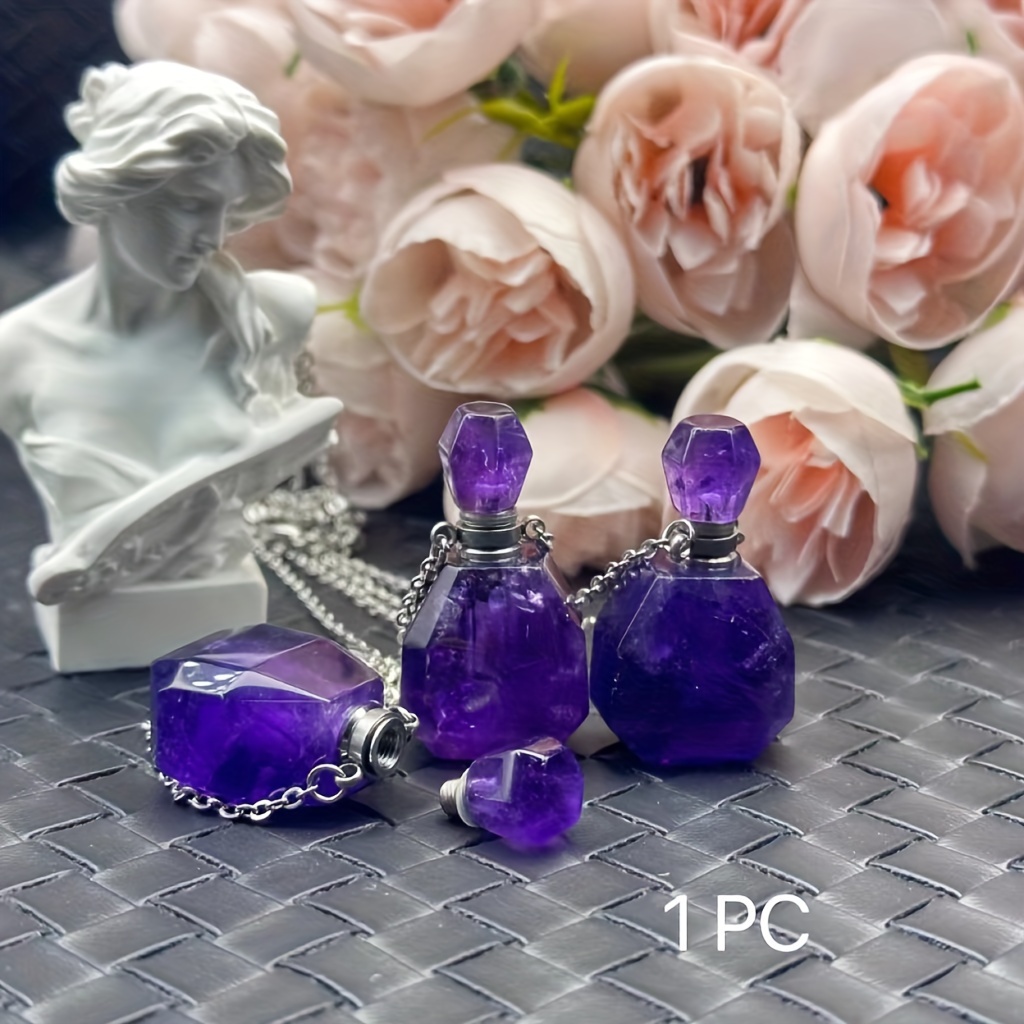 

1pc Natural Amethyst Multi-faceted Carved Perfume Bottle For Making Pendant, Valentine's Day Gift