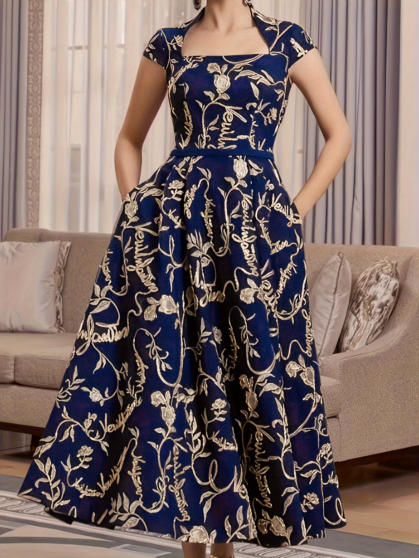 Navy floral formal outlet dress