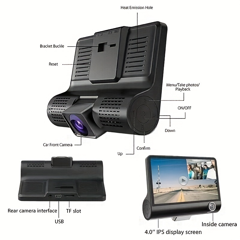 4.0 Inch HD 1080P Dash Cam For Car DVR Front and Rear View Video