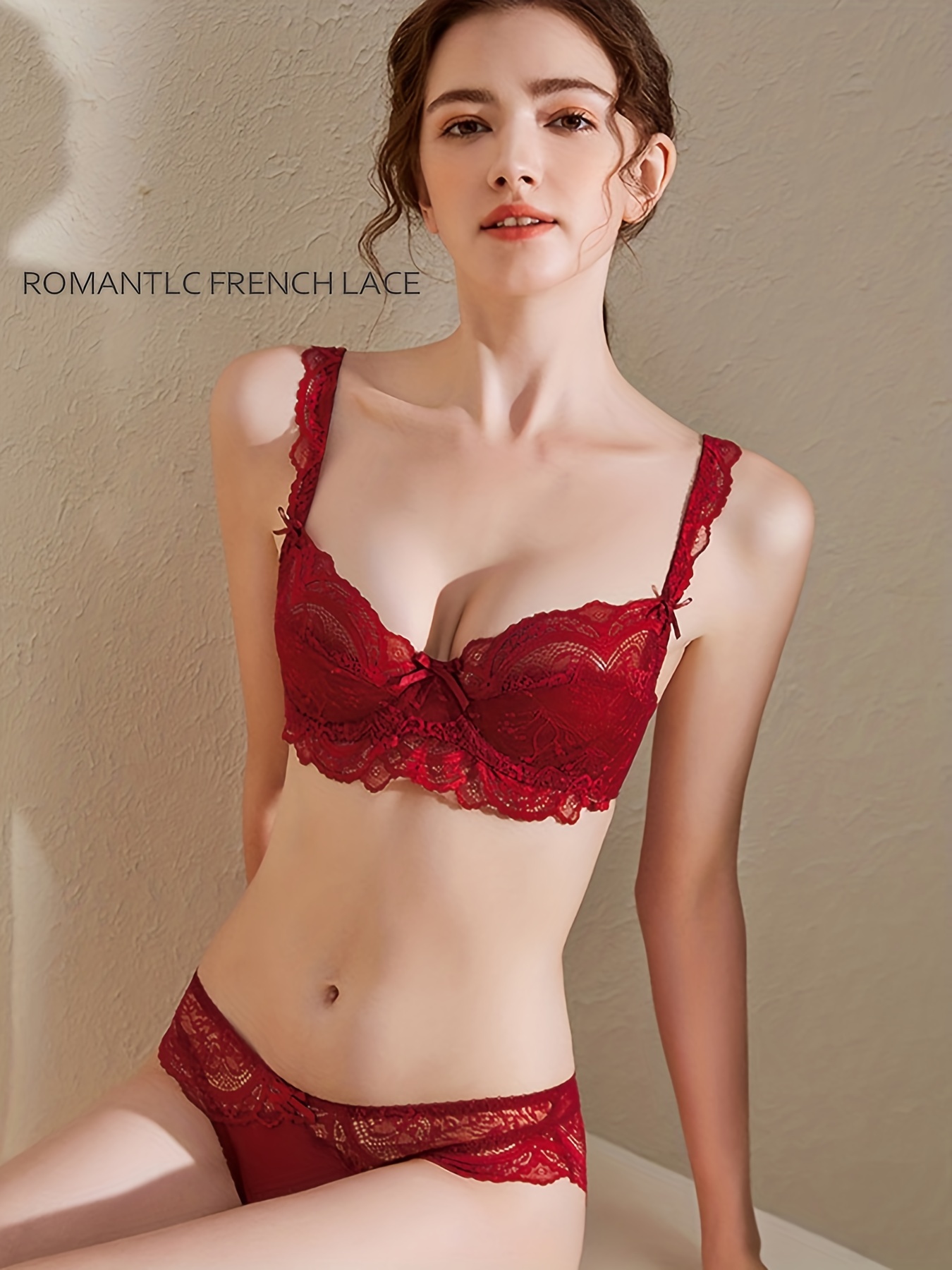Women Lace Thin French Bra With A Romantic Ribbon Underwear 