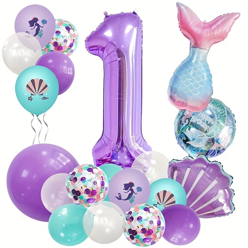 Set/17pcs Conjunto De Globos De Sirena Morada De 5 Años - Temu Chile