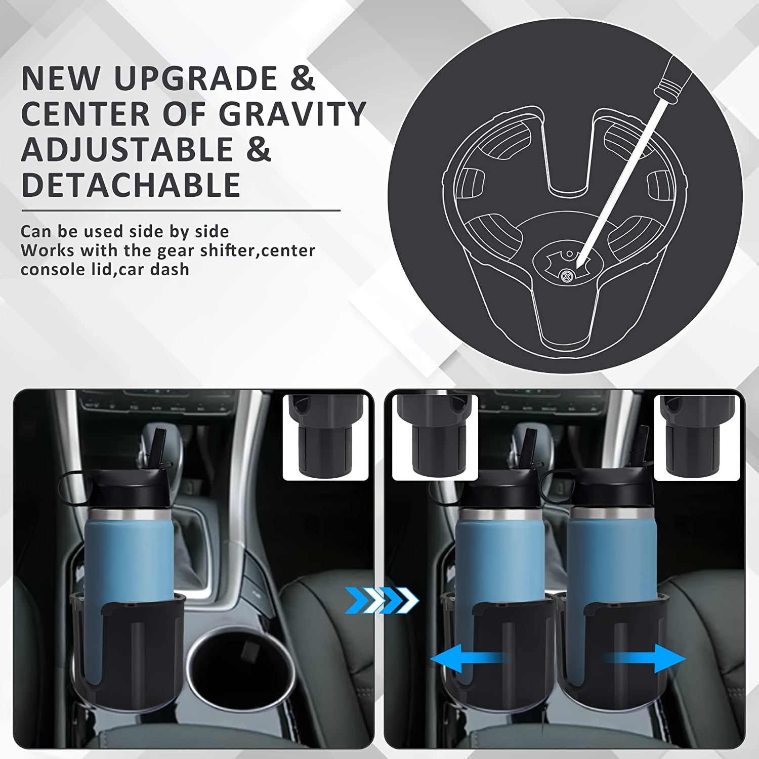 Car Cup Holder Expander Adapter With Offset Adjustable Base - Temu