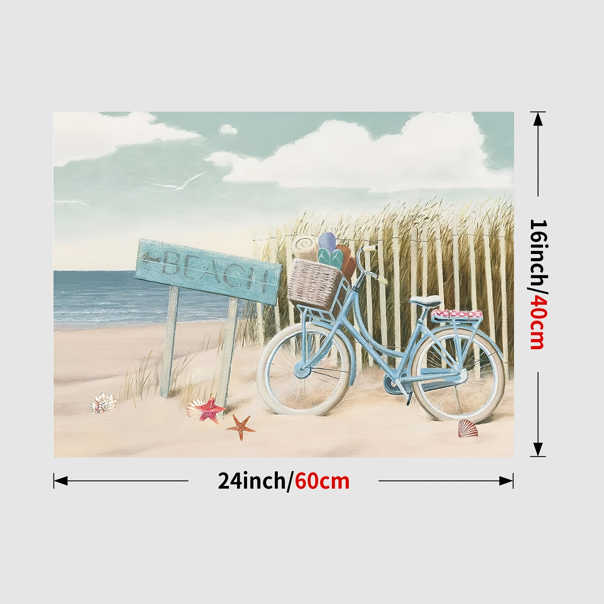 Large Wall Art for Living Room Décor Beach Picture Wall Art Modern Framed  Sea Seaside Bicycle Canvas Print Seascape Artwork Ocean Painting for Home