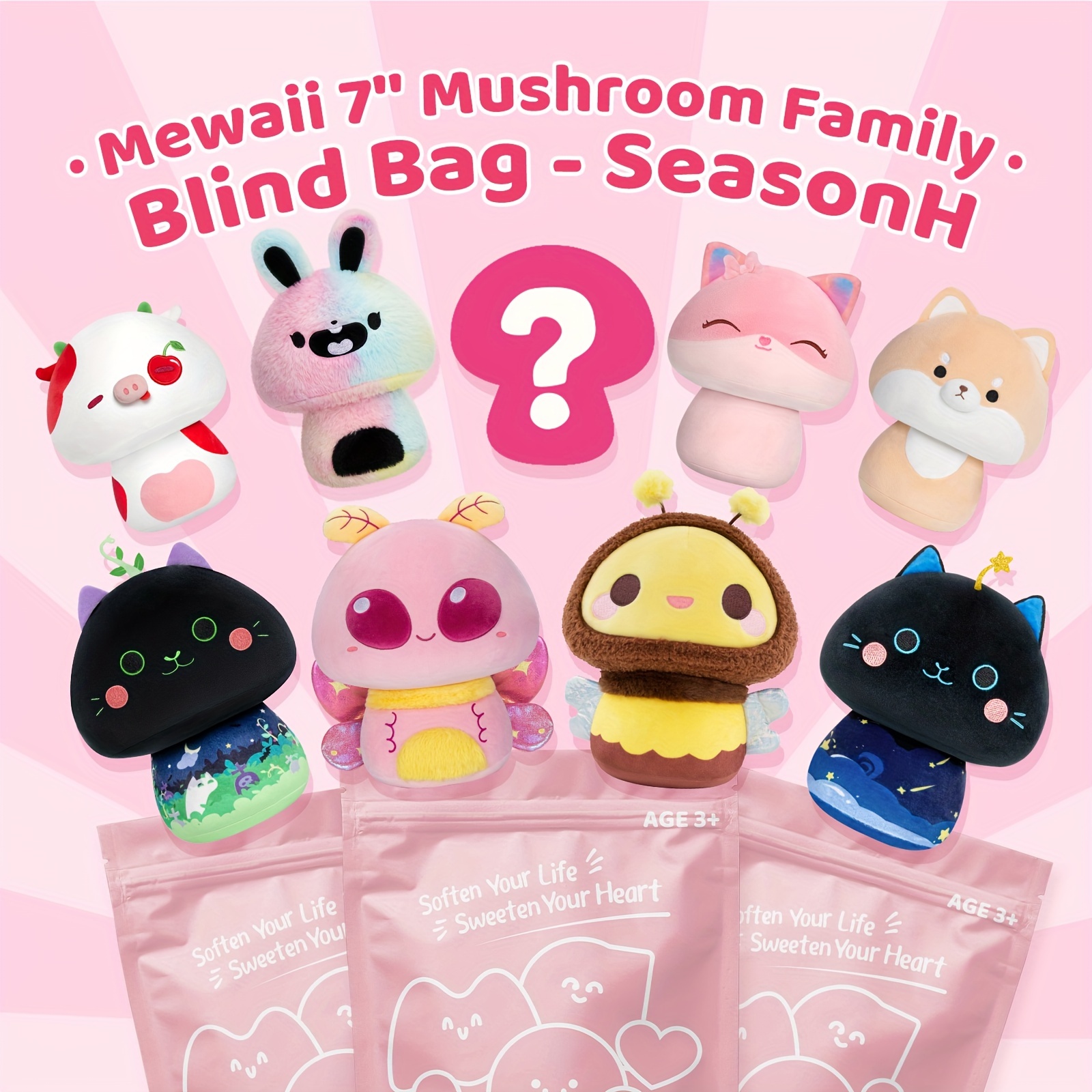 Mewaii® Mushroom Family Bat with Spider Web Kawaii Plush Pillow Squish Toy
