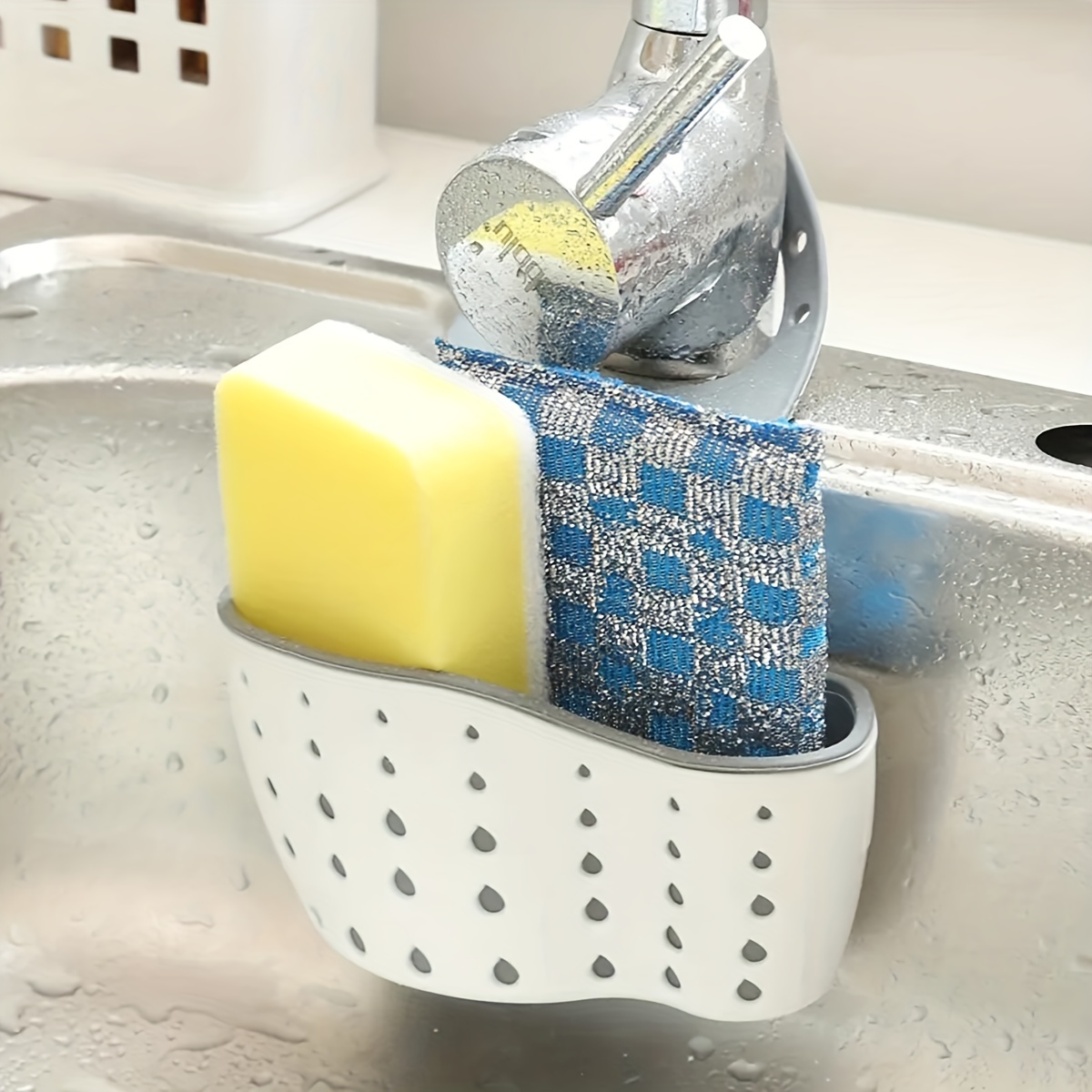 Sponge Wipe Holder Kitchen Sink Organizer with Removable Drain