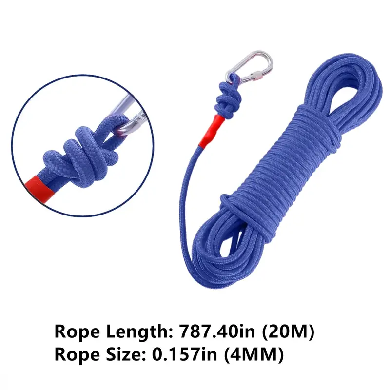 1pc 10m 20m Magnet Fishing Rope Carabiner Nylon Braided Rope Nylon Mooring  Line For Anchor Clothesline Boat Anchor Crafting Blocking Pulling Draging  Cargo Tying Tow Rope Paracord Leash