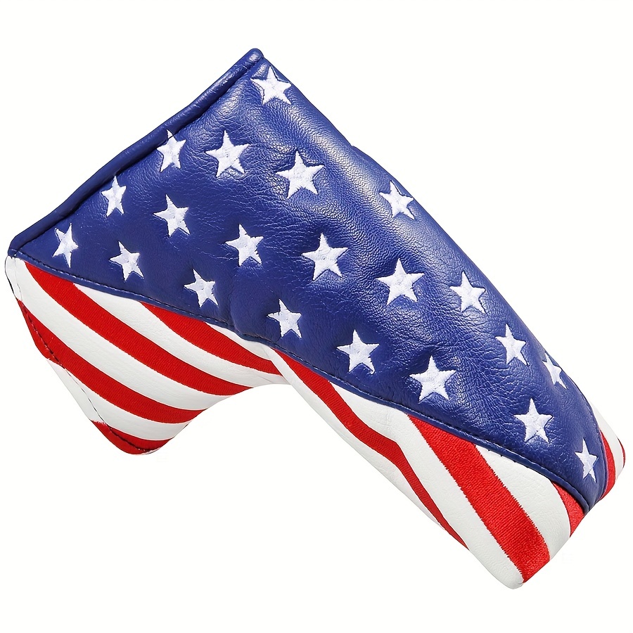 1pc Durable Water-Proof USA Flag Golf Putter Cover with Magnetic Closure -  Premium PU Leather Headcover for Golf Clubs